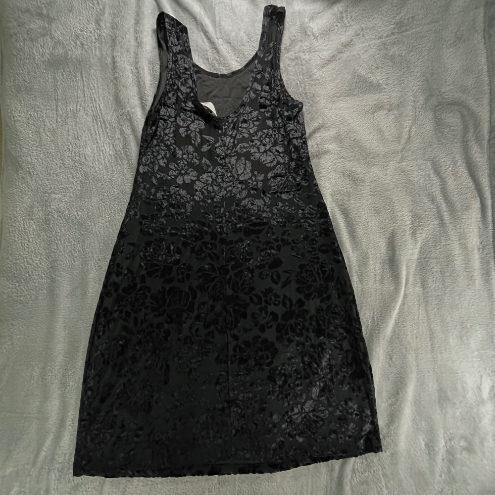 Black Velvet Burnout Floral Sheath Dress Sleeveless Scoop Neck‎ Size Large - Picture 2 of 6